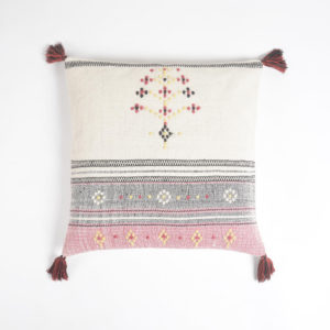 Handwoven & Dot Embroidered Tasseled Cushion Cover