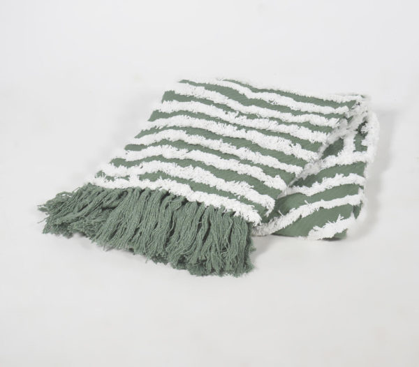 Abstract Striped Cotton Throw with Tassels